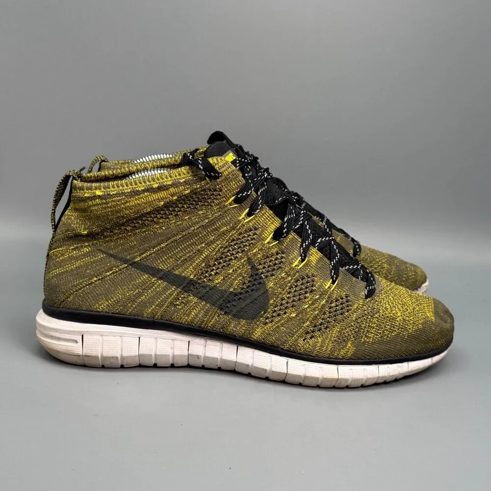 Nike Free Flyknit Chukka Men's 8 Green Gold Lace-Up Athletic Running Sneakers